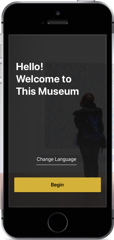 Museum Audio Guide iPhone Design - Dark Mode Homepage