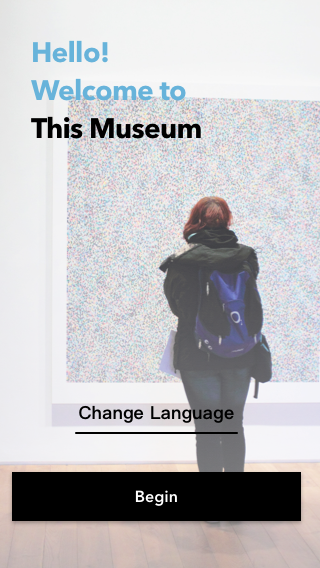 Museum Audio Guide Design - The change language link rotates out to different languages eliminating the need to read english to change language