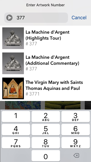 Museum Audio Guide Design - The number pulls up the results in real time allowing ease of selection without a page load. 