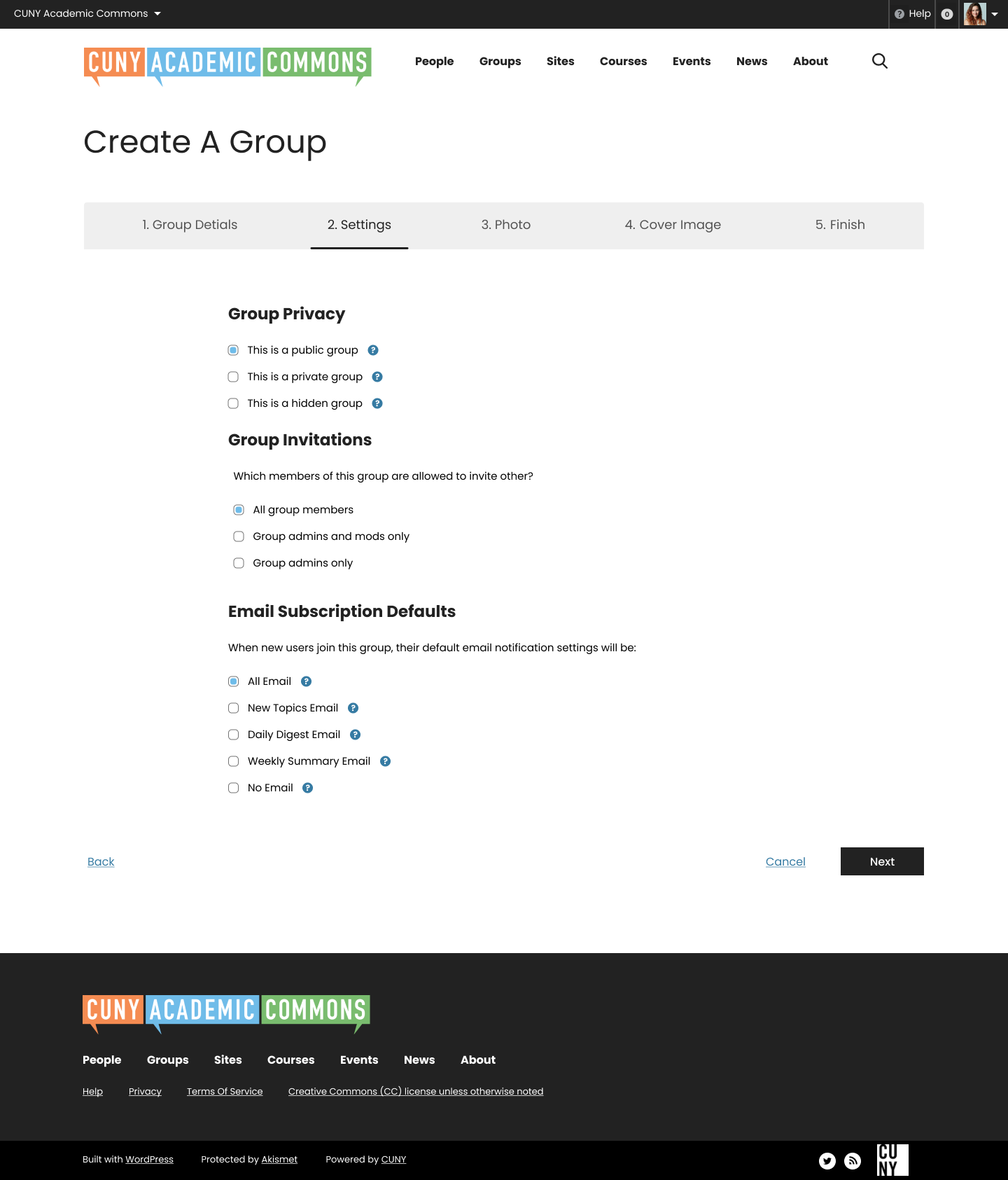 Create A Group_ Settings