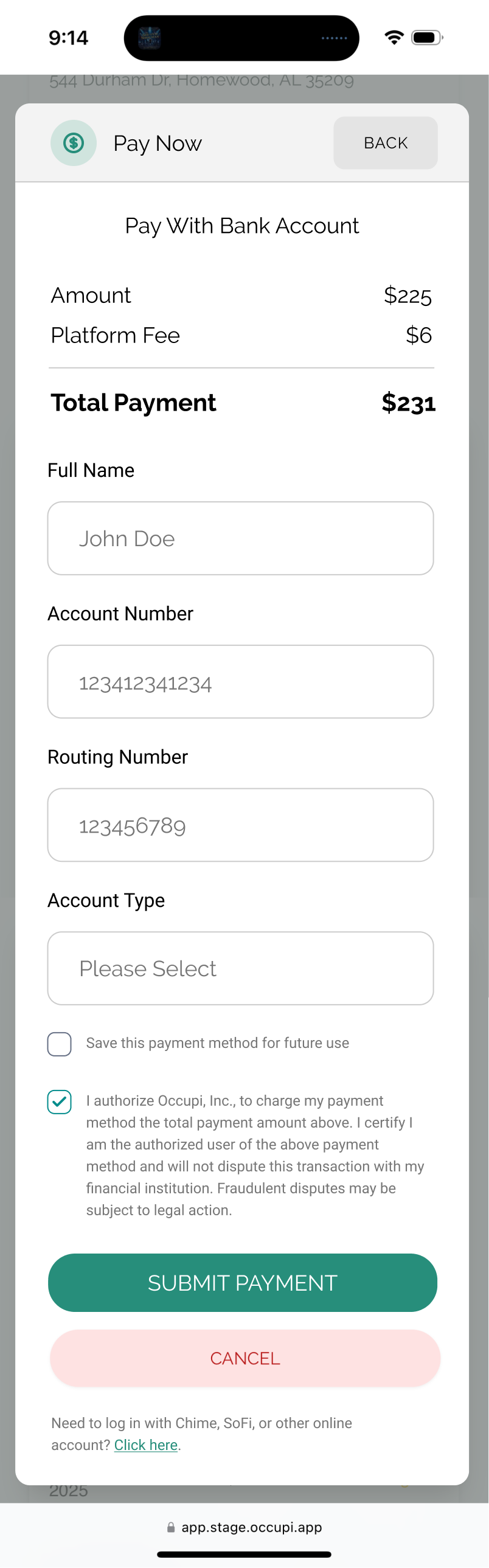 Pay With Bank Account
